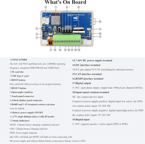 ESP32-S3 4.3inch Touch Screen Development Board, Capacitive IPS Display 800x480, Support 2.4GHz Wi-Fi and Bluetooth 5