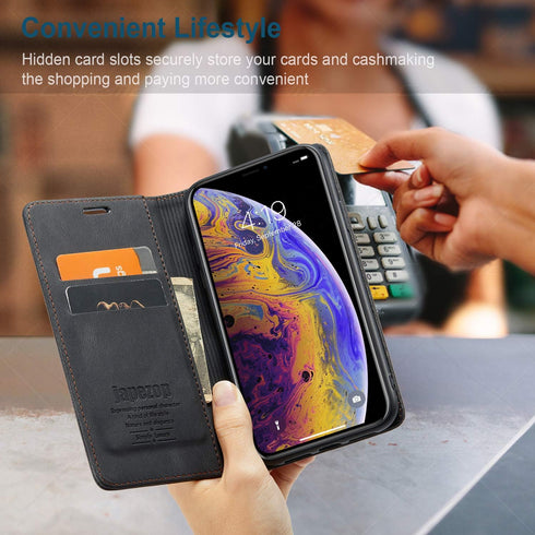 japezop iPhone Xs/iPhone X Wallet Case, RFID Blocking Card Holder, Premium Leather with Magnetic Kickstand, Black