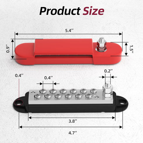 12V 150A 1/4" 12 RVBOATPAT Power Distribution Block Stud Marine Bus Bar Volt DC Battery Busbar for Boat Automotive