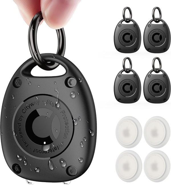 (4 Pack) AirTag Keychain Holder Case, IPX8 Waterproof, Ultra-Compact, Portable Air Tag Holder Cover for Dog Collar,