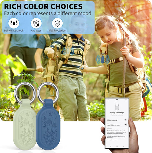 2 Pack Waterproof Case for Samsung Galaxy SmartTag2, TUDIOW Full Protective Silicone Anti-Lost Cover for Keys Pets