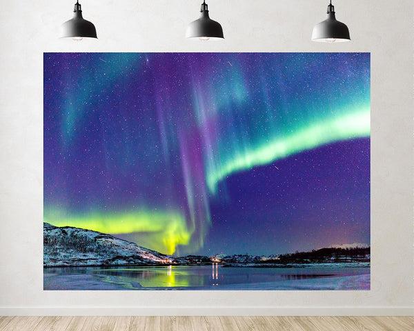 TryKid 8x8ft Aurora Borealis Backdrop First Snowfall Night Norway Polar Colorful Night Sky