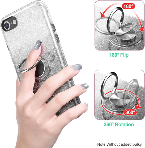 iPhone SE 2020 Case Glitter, Slim Sparkly Cover with 360° Ring Holder Kickstand for iPhone 8/7/SE 2020/SE 3