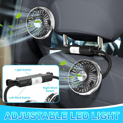 2 360 DaisyInner Pcs Car Fan for Backseat Dual Backseat Cooling Degree Rotatable Seat Fans with LED Light USB Car Rear