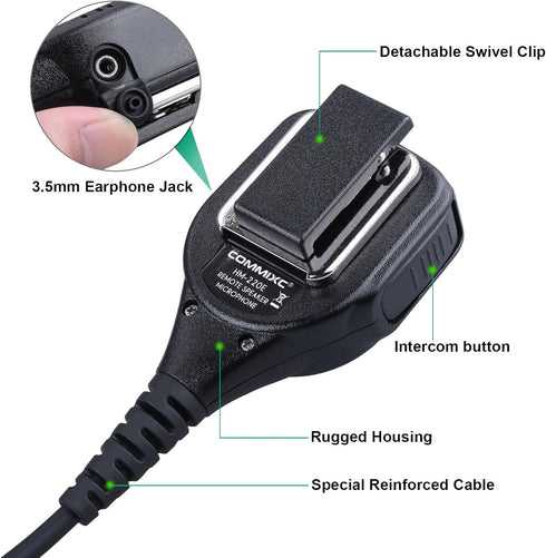 Shoulder Mic, Waterproof IP55 Handheld Speaker Mic with External 3.5mm Earpiece Jack, Compatible with Motorola Two-Way