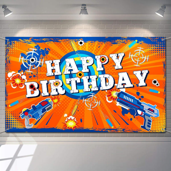 Dart Battle Happy Birthday Backdrop - Party Decorations Photo Background for Kids Boys Birthday Table