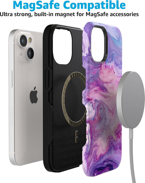 Casely iPhone 15 Case | Tie Dying Over You Purple Marble | Bold Case | Compatible with MagSafe