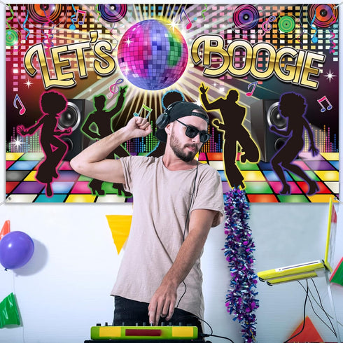 Disco 70s Theme Party Decorations, Back to 60s 70s 80s 90s Let's Boogie Disco Night Photography Background
