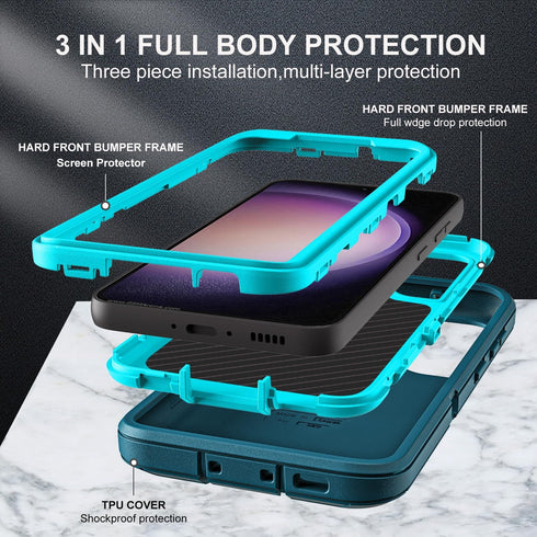Samsung Galaxy S23 Case, Military Grade Shockproof/Dust Proof with 2Pcs Self Healing TPU Screen & Camera Lens