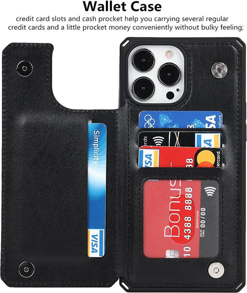 iCoverCase iPhone 13 Pro Max Wallet Phone Case, RFID Blocking PU Leather with Card Holder, 6.7 Inch (Heart Black)