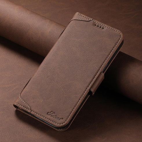 SINIANL Wallet Case for iPhone 15 Pro Max, Magnetic Leather Flip Folio Cover with Card Holder for Men Women, Brown