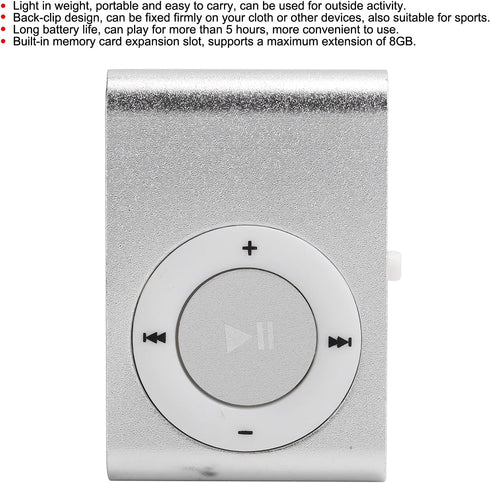 ASHATA 753 MP3 MiniMP3 Mini Player, Portable Music Player with Clip, Digital Music Media Player BackClip Player
