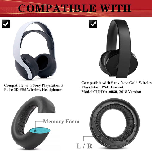 PS5 Replacement Earpads Compatible with Sony Playstation 5 Pulse 3D PS5/PS4 New Version 2018 CUHYA-0080 Wireless Headphones Protein Leather Parts Ear Cushions