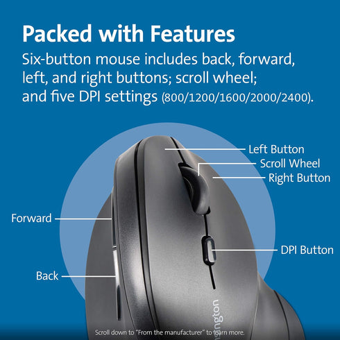 Kensington (K75575WW), Ergonomic Vertical Wireless Mouse Grey/Black