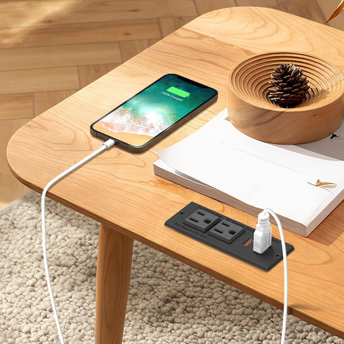 Recessed Power Strip USB C PD 20W - Desk Power Strip with USB Ports, Flat Plug, 6 FT Extension Cord for Nightstand