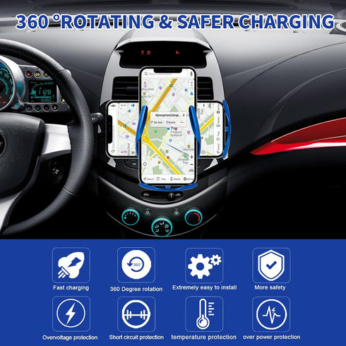 Wireless Car Charger Phone Holder Mount, 15W Fast Charging Auto Clamping Charger for All Android Smartphones (Black)