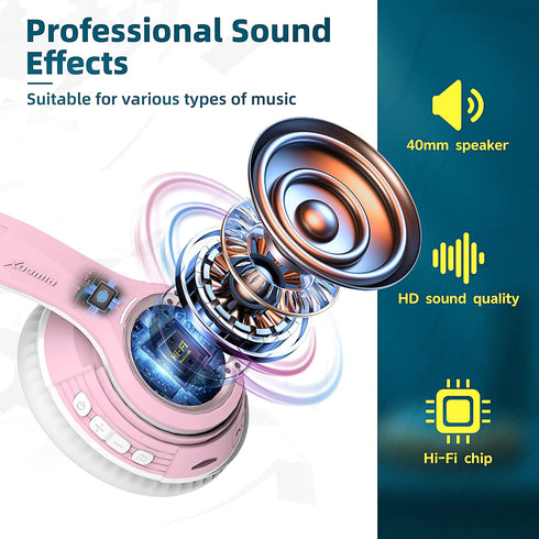 Riwbox TX8 Bluetooth Headphones, Over Ear, HiFi Stereo, Touch Control, Soft Earmuffs, Foldable, SD/TF, 40H Playtime for