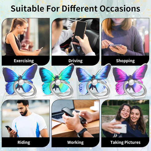 Bremorou 4Pcs 360 Butterfly Cell Phone Ring Stand Holder Cute Metal Butterfly Shaped Cellphone Grip Rotating Metal Hand