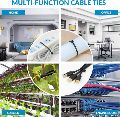 XINGO Black Cable Zip Ties, 1500 Pack Assorted Sizes 4+6+8+10+12 Inch, UV Resistant Nylon