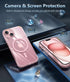 FNTCASE iPhone 15 Case: Rugged Shockproof Bumper, Military Grade Drop Protection, Anti-Yellowing, 6.1" Clear PinkRing.