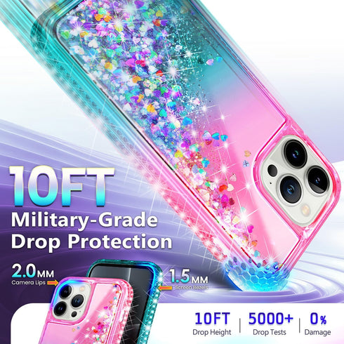 NGB Designed for iPhone 11 Pro-Max Case, Pink/Aqua Glitter Liquid Sparkle Cover with Accessories