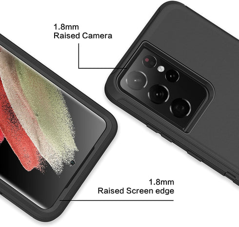 MXX Case Compatible with Galaxy S21 Ultra, 3-Layer Heavy Duty Body Bumper Cover, Shock Protection, Dust Proof (Black)