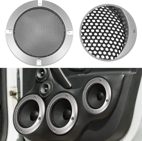 X AUTOHAUX 4" Speaker Grille Cover Mesh Trim Round Subwoofer Grille Horn Protective Guard Silver Tone Car Auto Stereo Accessories