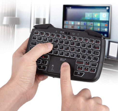 Rii RK707 Backlit 3 in 1 Wireless Game Controller, 62-Key Rechargeable Keyboard Mouse Combo for PC/Raspberry Pi/Android