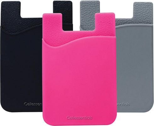 USA Merchant Card Holder for Back of Phone - Silicone Stick on Wallet for Credit Card, ID - 3 Pack (Black, Pink, Grey)