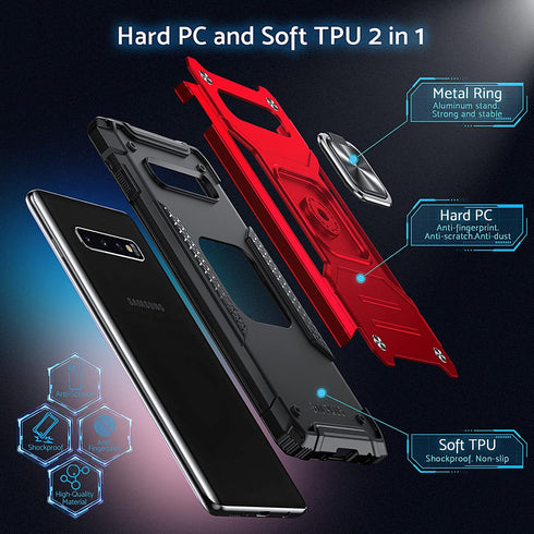 Anqrp Galaxy S10 Plus Case, Military Grade Protective Cover with Enhanced Metal Ring Kickstand for Samsung Galaxy S10+