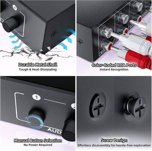 BolAAzuL 3.5mm 4 1 4X1 Aux + RCA L/R Audio Switch Box in Out Bidirectional, Stereo Audio Switcher Selector Passive a/b