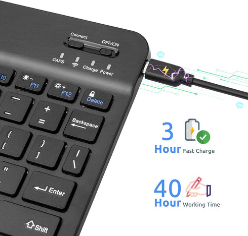 Samsung Galaxy Tab S7/S8 Wireless Keyboard, Portable Bluetooth Keyboard with Built-in Rechargeable Battery, Black
