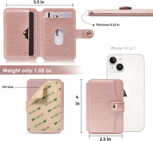 M-Plateau Slim Leather Wallet Phone Case, Adhesive Card Holder for Most Smartphones (Pink)