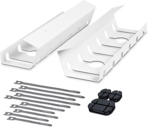 PAMO Cable Management Under Desk, Set of 2 for Easy Mounting Under-Table, with 10X Cable Ties, Desk Organizer for