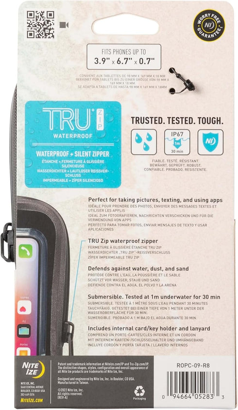 Nite Ize Runoff Waterproof Phone Case with TRU Zip Technology, IP67 Waterproof for Poolside & Beach, Charcoal
