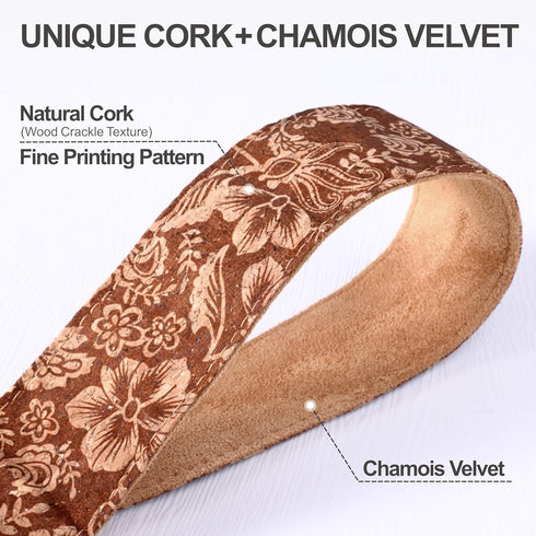Padwa Lifestyle Cork Camera Strap - 2" Top Layer Cowhide, Natural Log Crackle Art Print, Soft Velvet Padded