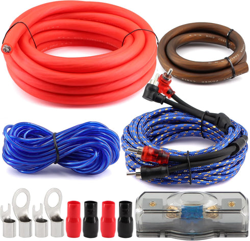 0 Gauge Car Amp Wiring Kit, 3000W 1/0 Gauge Installation Wiring Systems Kit for Radio, Subwoofers, Speakers