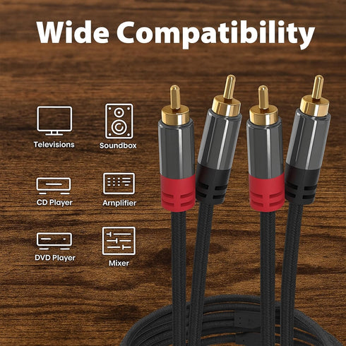 2RCA 2 3.3ft Cyberguys! RCA Audio Cable, to RCA Cables Car Audio Male to Male, Shielded Cables with Braided Jacket