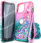 NGB Designed for iPhone 11 Pro-Max Case, Pink/Aqua Glitter Liquid Sparkle Cover with Accessories