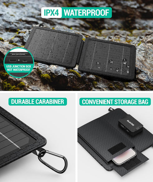 BLAVOR 10W Portable Solar Charger, Small Foldable Solar Panel with USB-C USB-A Outputs, Compatible with Cell Phone