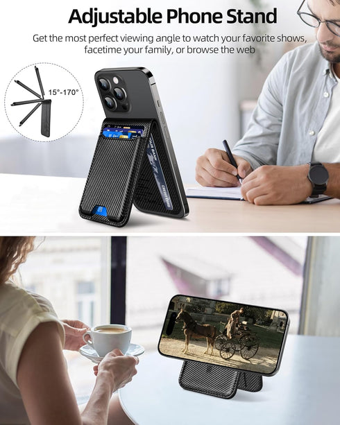 for Magsafe Wallet, Magnetic Wallet for iPhone 16/15/14/13/12, Adjustable Stand, Wallet Tracker, 6 Cards Holder, Vegan