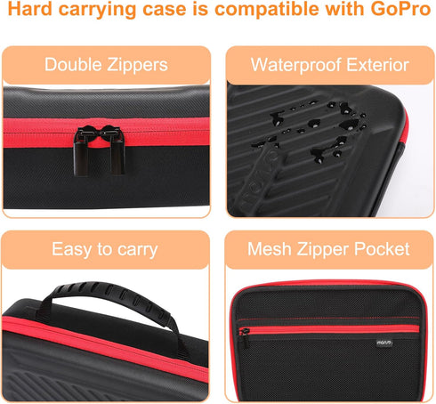 MOSISO Camera Case for GoPro Hero 12/11/10/9/8/7, Hard Travel Carrying Case with Handle & Snap Hook for Action Camera,
