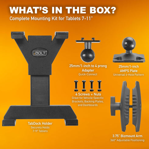 iBOLT 7" 11" Commercial 1 inch 25mm TabDock Bizmount AMPs - Heavy Duty Drill Base Tablet Holder/Mount for All