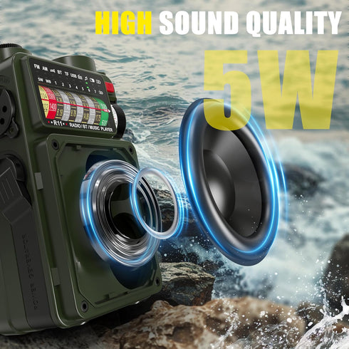 Emergency Crank Radio - Emgykit 4000mAh AM/FM/WB/SW/NOAA Weather Radio with Bluetooth, Flashlight, SOS Alarm