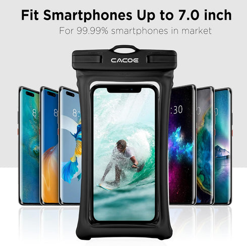 CACOE Floatable Waterproof Phone Case 2 Pack, Up to 7.0", Adjustable Neck Lanyard, IPX8 Cell Phone Dry Bags for Beach