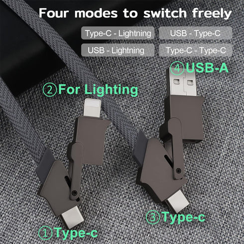 4 in 1 USB C Charging Cable | 100W Fast Charging & Data Sync Multi Charging Cable (100CM/Dark Gray)