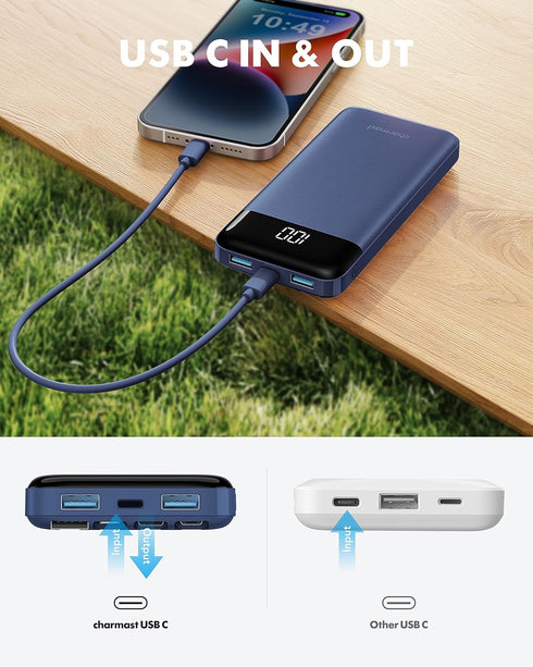 Portable Charger with Built-in Cables, Slim 10000mAh Travel Essentials Battery Pack 6 Outputs 3A High Speed for iPhone