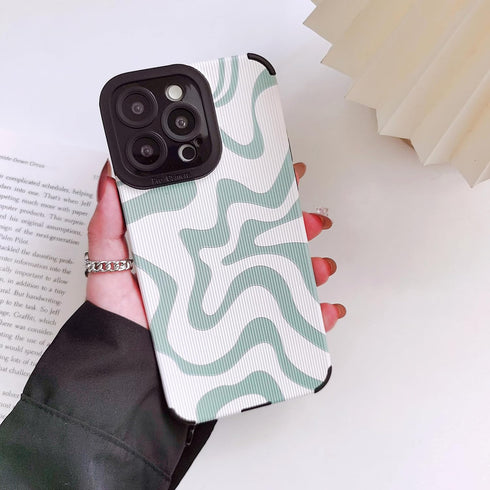 for iPhone 13 Pro Max Case for Women Cute Green White Wave Design Slim Protective Shockproof Phone Case PU Leather TPU Back Case for iPhone 13 Pro Max 6.7", Green