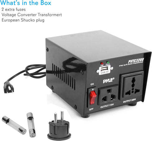 Pyle Step Up and Down Converter - 500 Watt Voltage Transformer with USB Charging Port