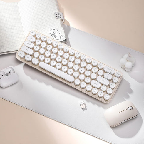 MIKIBY i68 2.4GHz WindowsxP/7/8/10 Wireless Keyboard and Mouse Combo, Retro Typewriter Style Keyboard with Round